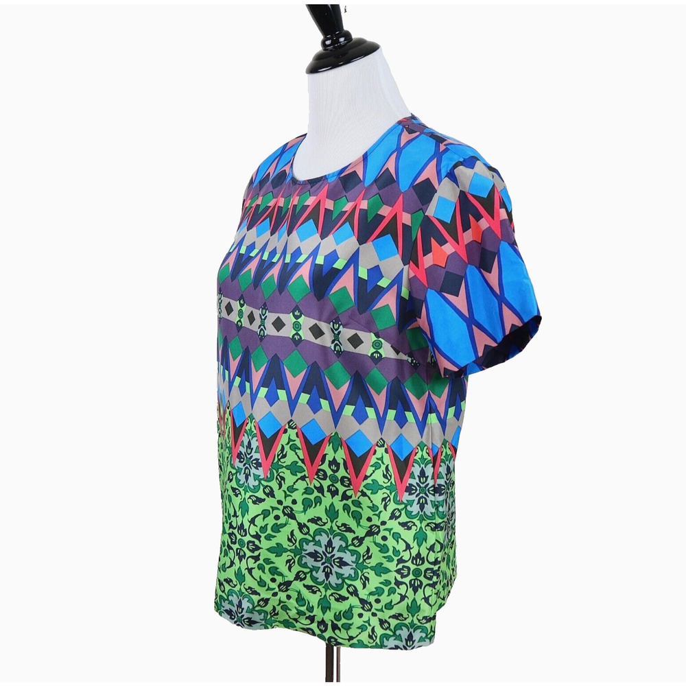 J Crew Size 2 Silk Gemstone Classic T Shirt Blouse Multicolor Print